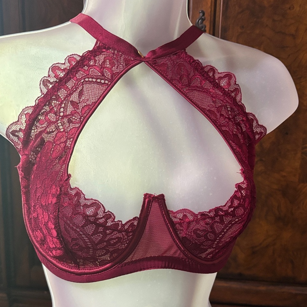 Adore Me Burgundy Lace Halter Bralette